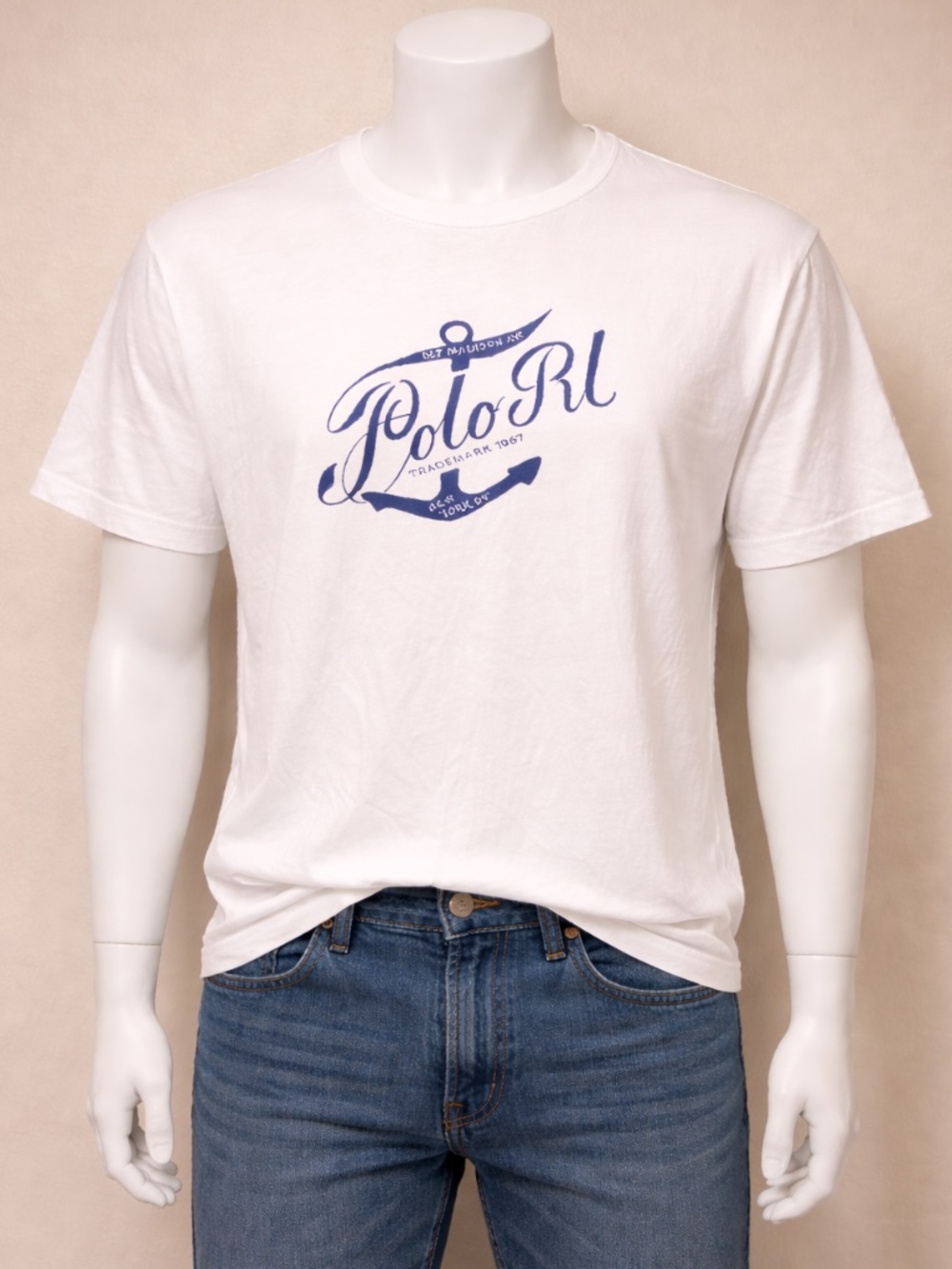 Polo Ralph Lauren Men’s XL White Graphic T-Shirt Anchor Logo Casual Classic Tee